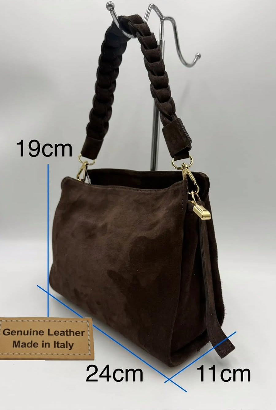 Handtasche Echtleder "Trenza" dunkelbraun