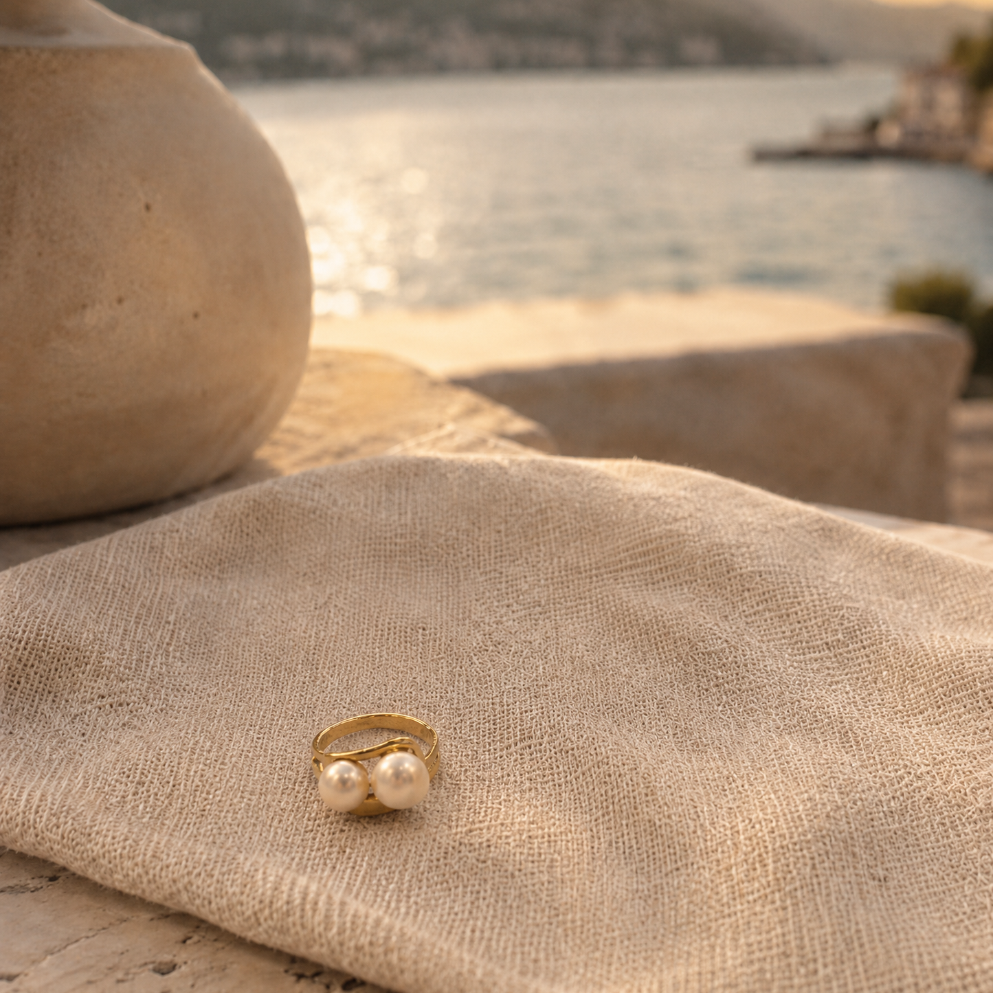 Gelbgold Ring mit Doppel-Perlen Design