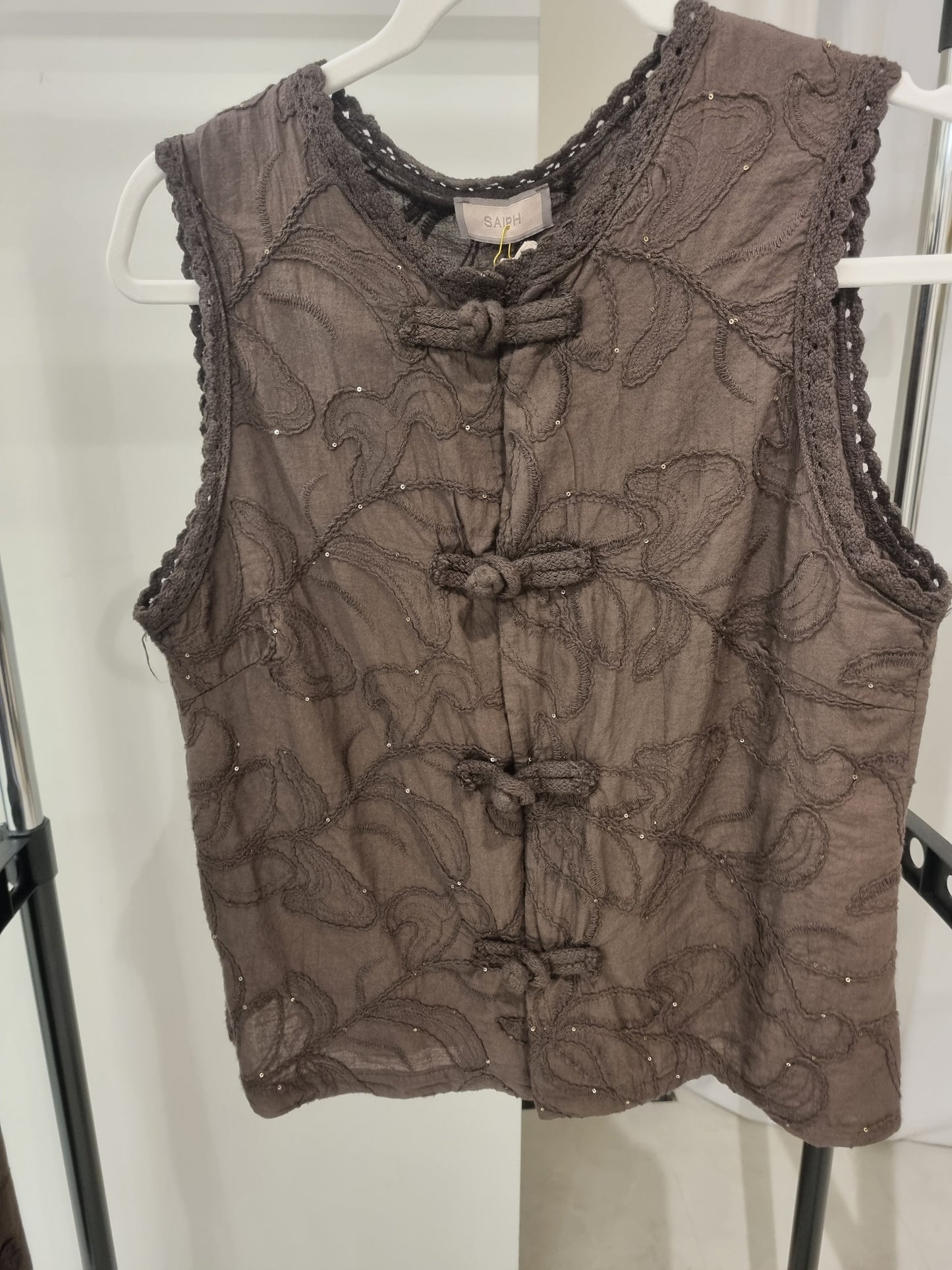 Braunes Leinenmix Waistcoat mit Knebelverschluss