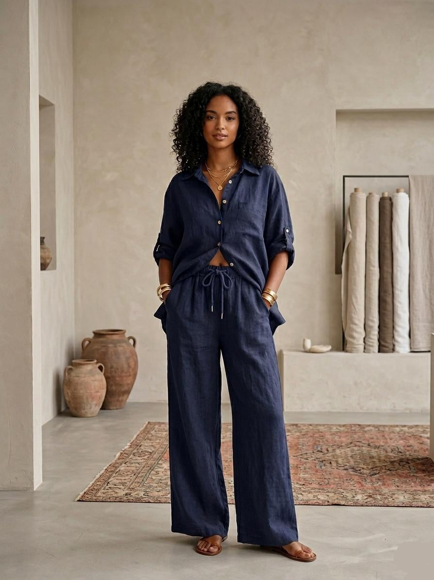 Leinen-Set mit Wide-Leg Hose