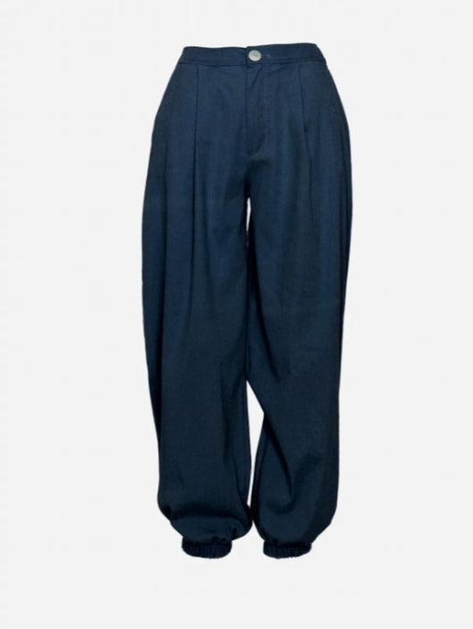 Blaues Plissiertes Baumwoll-Popeline Hemd mit Hose