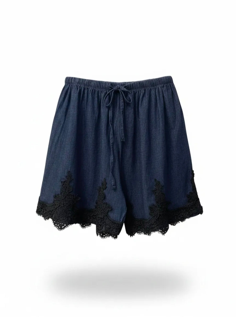 Denim Shorts mit Spitzen-Saum