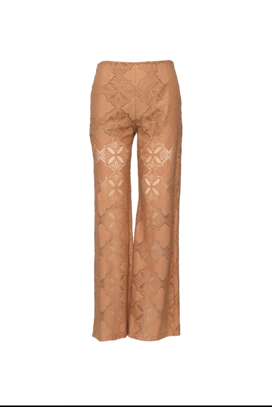 Caramel Satin Jacquard Zweiteiler mit Blazer & Wide-Leg Hose