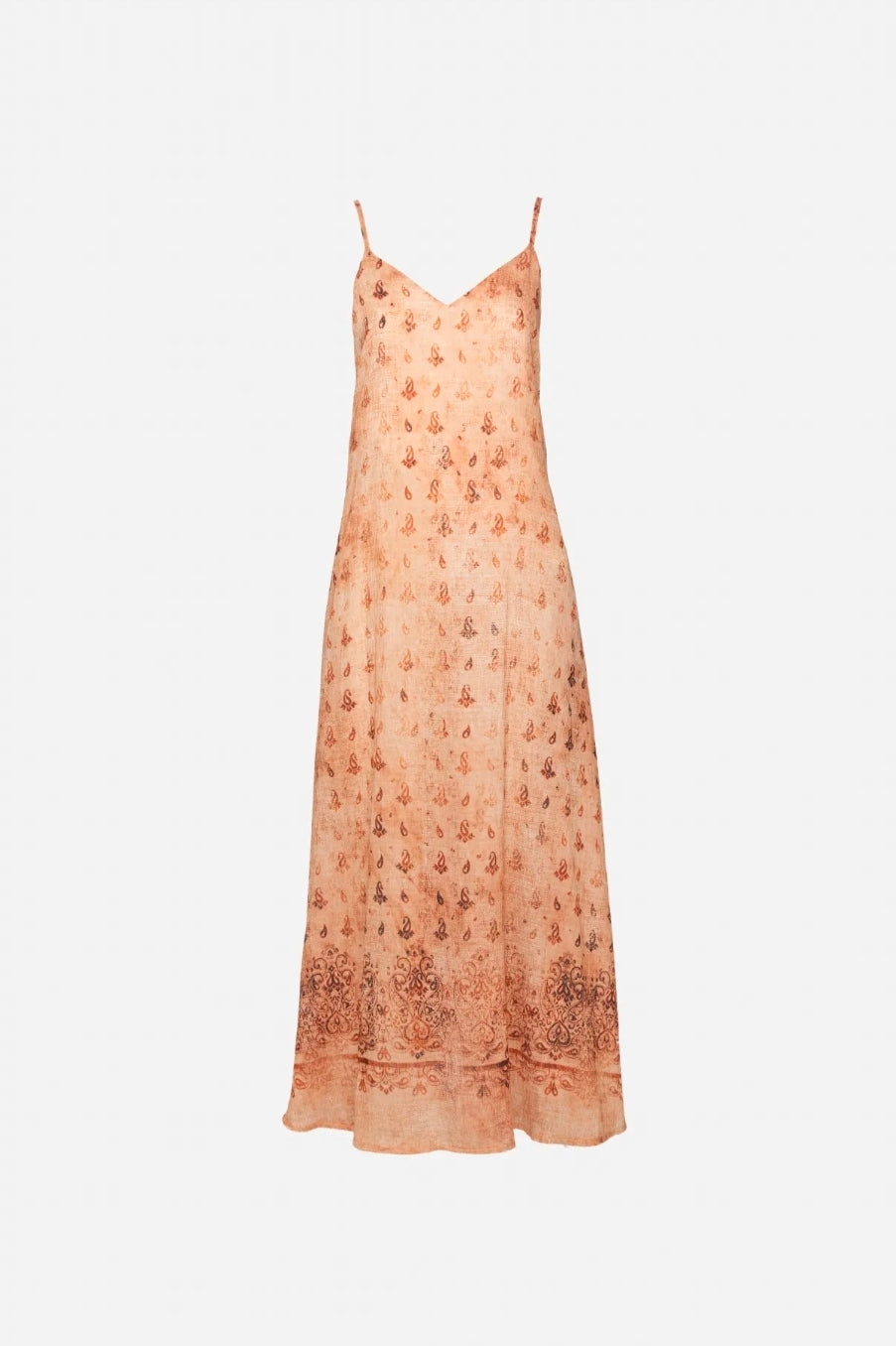 Pfirsichfarbenes Midikleid mit Blumenmuster