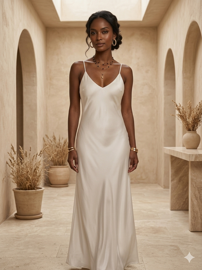 Satin Slip-Kleid mit V-Ausschnitt