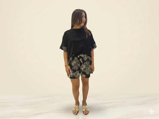 Leinen-Blusen-Set mit besticktem Shorts