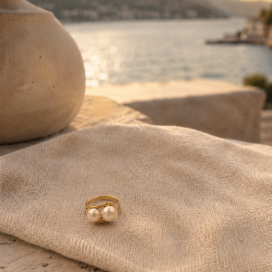 Gelbgold Ring mit Doppel-Perlen Design