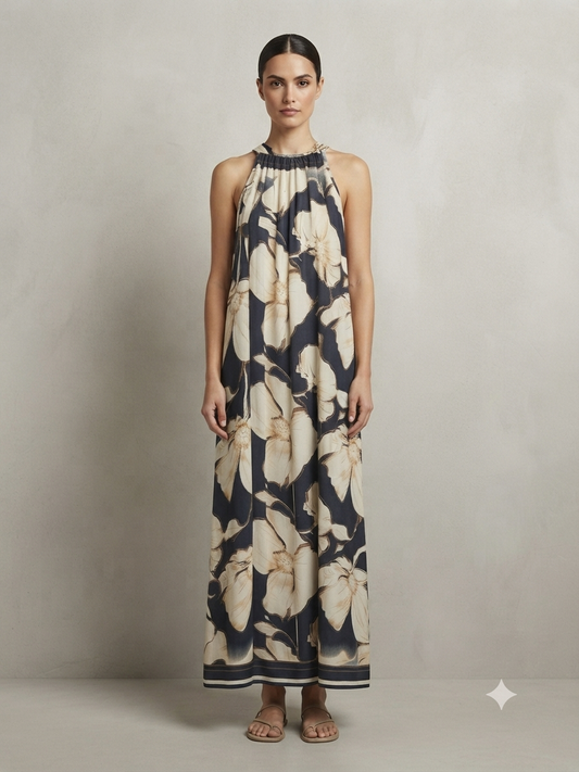 Kleid lang Blumen Musterung