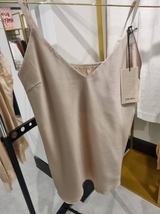 Beiges Satin Camisole Top mit V-Ausschnitt