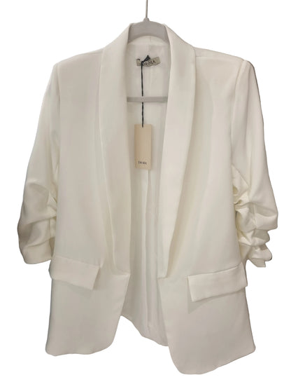 Weißer Blazer mit Raffärmeln (3/4 Länge)