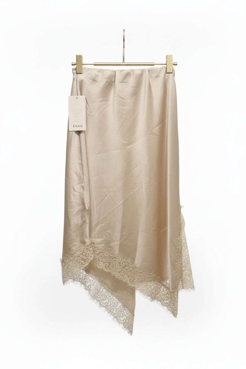 Beiger Satin Rock mit Spitzen-Details