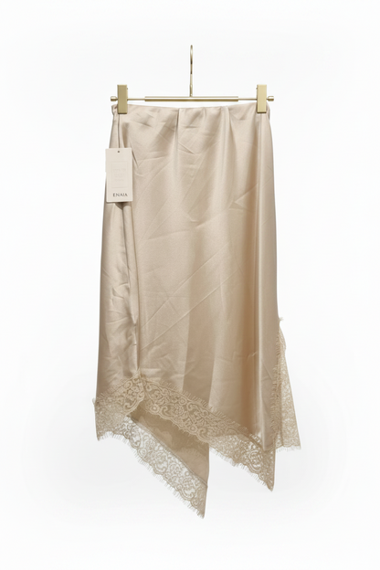Beiger Satin Rock mit Spitzen-Details