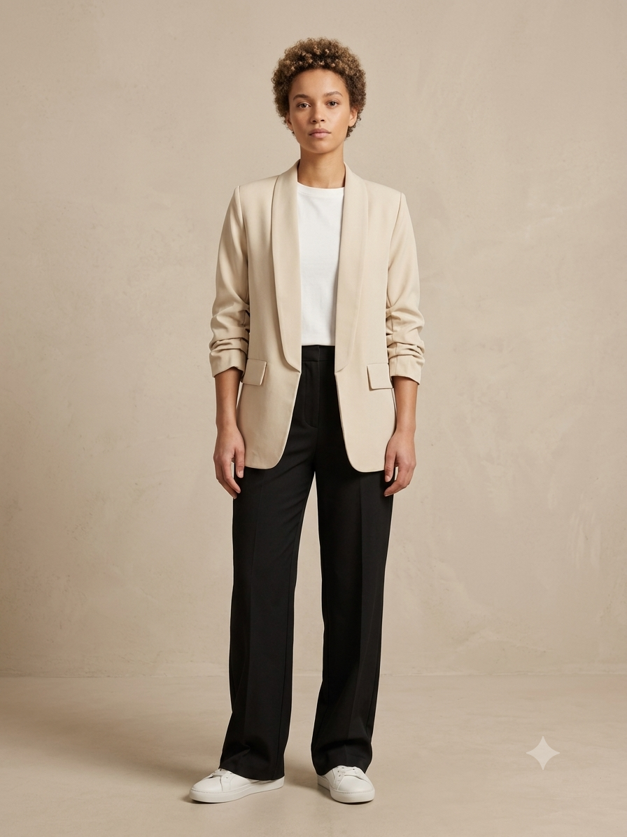 Weißer Blazer mit Raffärmeln (3/4 Länge)