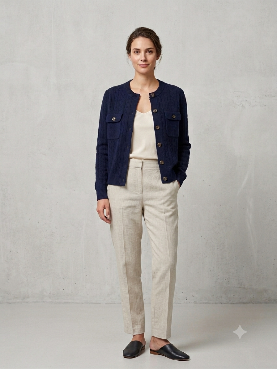 Weißer Cardigan mit Brusttaschen & Knopfverschluss