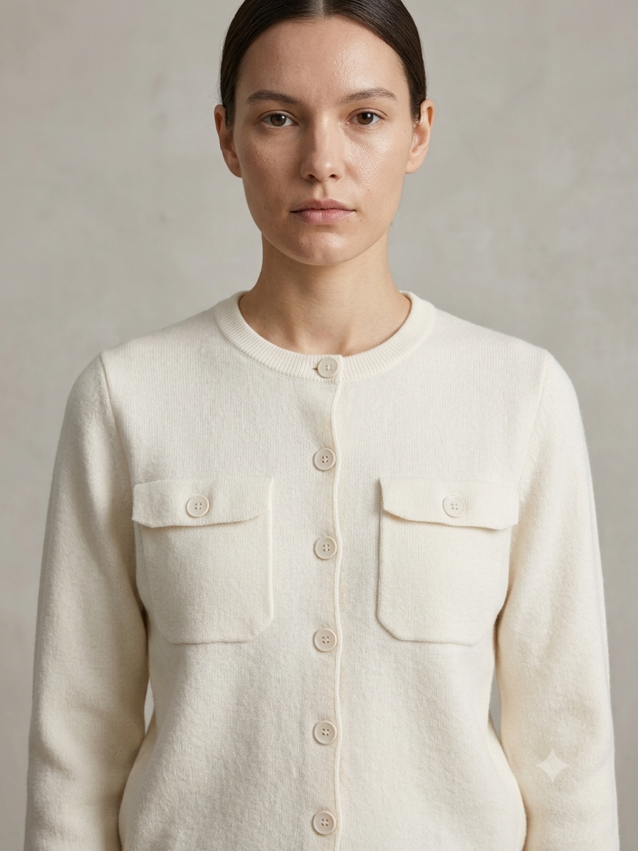 Weißer Cardigan mit Brusttaschen & Knopfverschluss