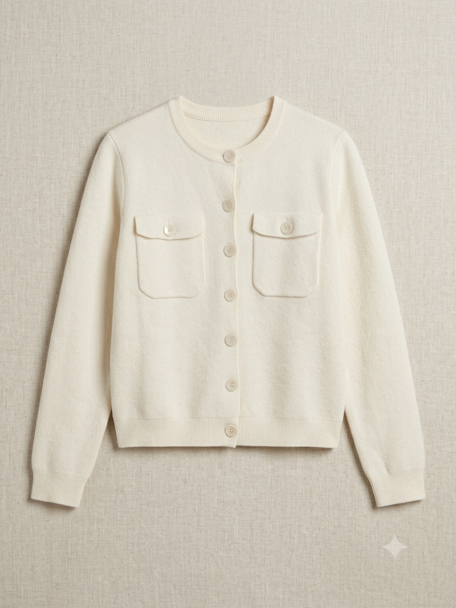 Weißer Cardigan mit Brusttaschen & Knopfverschluss