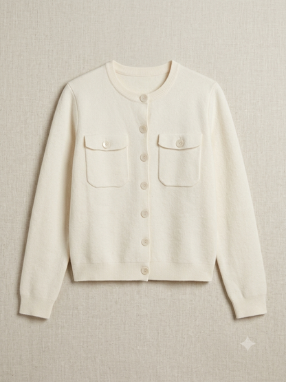 Weißer Cardigan mit Brusttaschen & Knopfverschluss