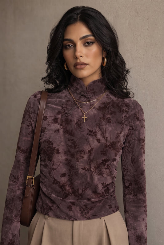 Chinesisches Top Langarmshirt
