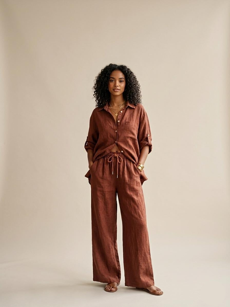 Leinen-Set mit Wide-Leg Hose