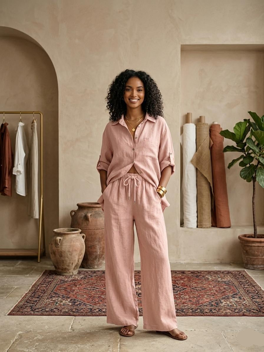 Leinen-Set mit Wide-Leg Hose