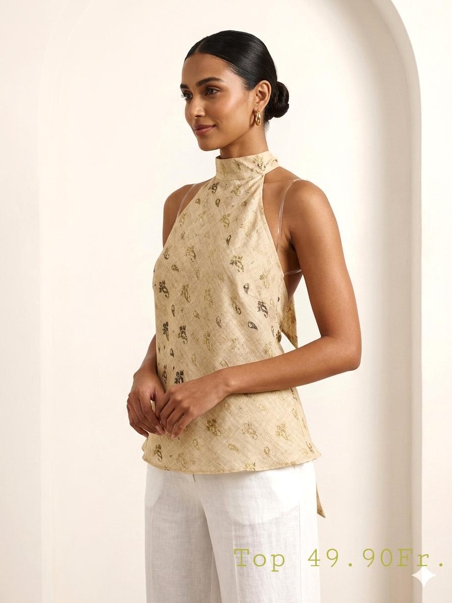 Beige Halter-Kurti mit Paisley-Print