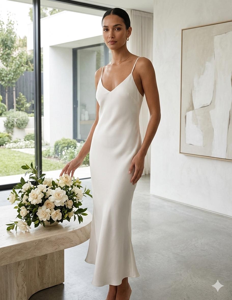 Satin Slip-Kleid mit V-Ausschnitt