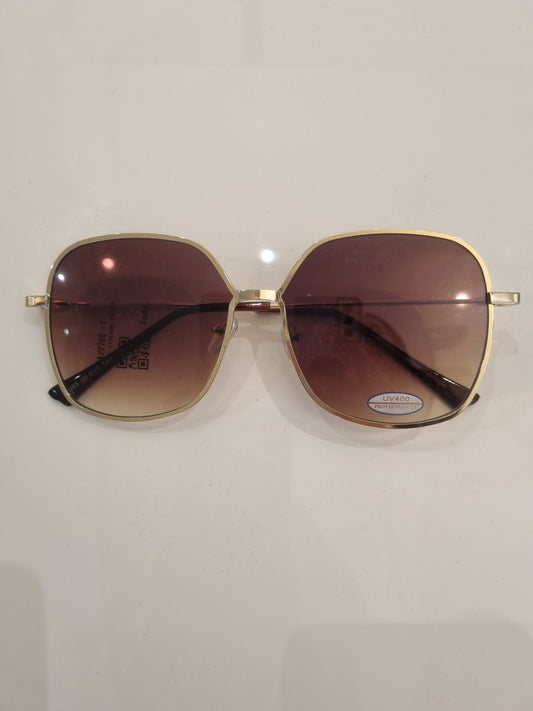 Braune quadratische Damen-Sonnenbrille mit Goldrahmen