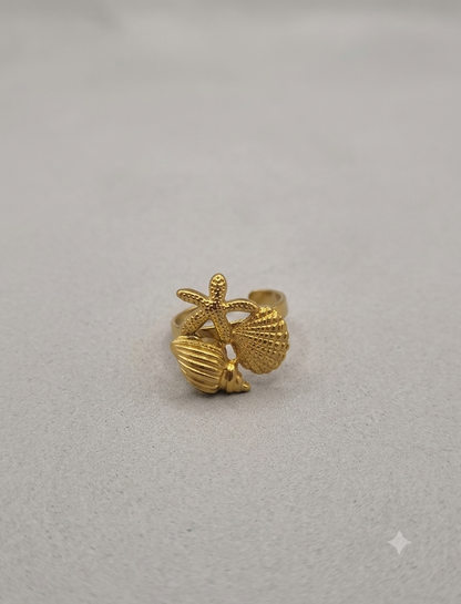 Nalu Ring – Wasserfester Seestern & Muschel Ring vergoldet