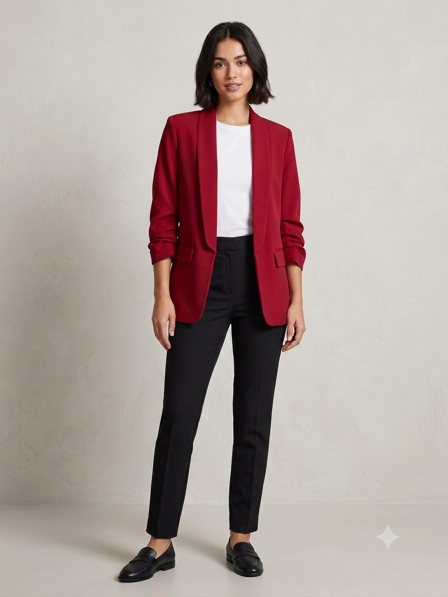 Weißer Blazer mit Raffärmeln (3/4 Länge)