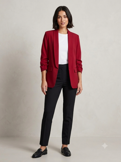 Weißer Blazer mit Raffärmeln (3/4 Länge)