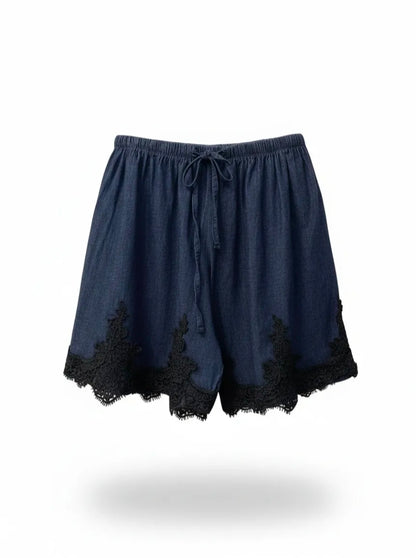 Denim Shorts mit Spitzen-Saum