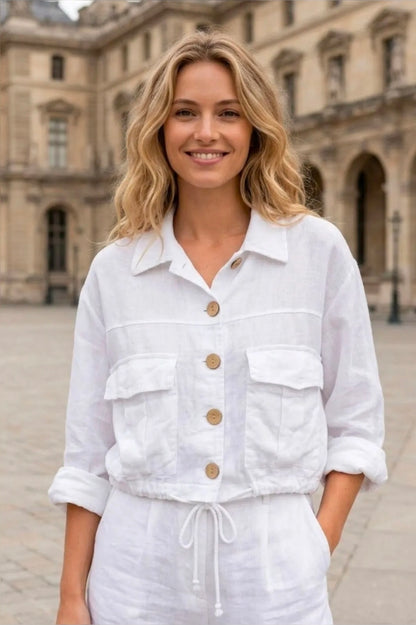 Cropped Leinenjacke mit Taschen