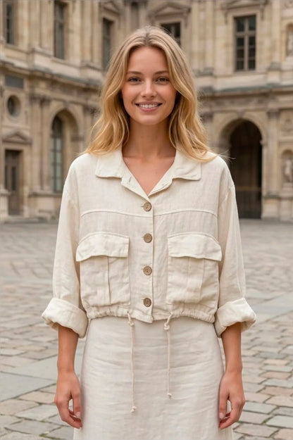 Cropped Leinenjacke mit Taschen