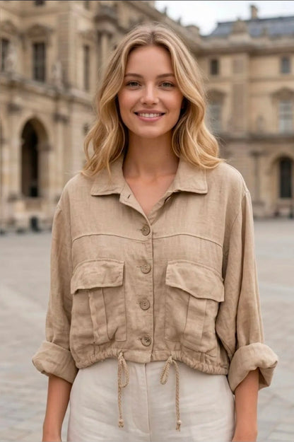 Cropped Leinenjacke mit Taschen