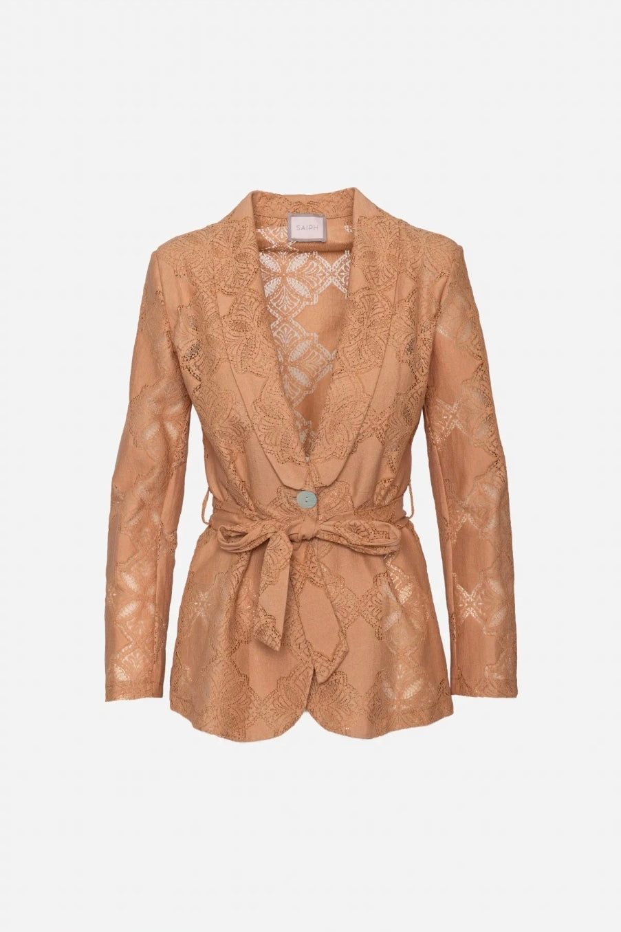 Caramel Satin Jacquard Zweiteiler mit Blazer & Wide-Leg Hose