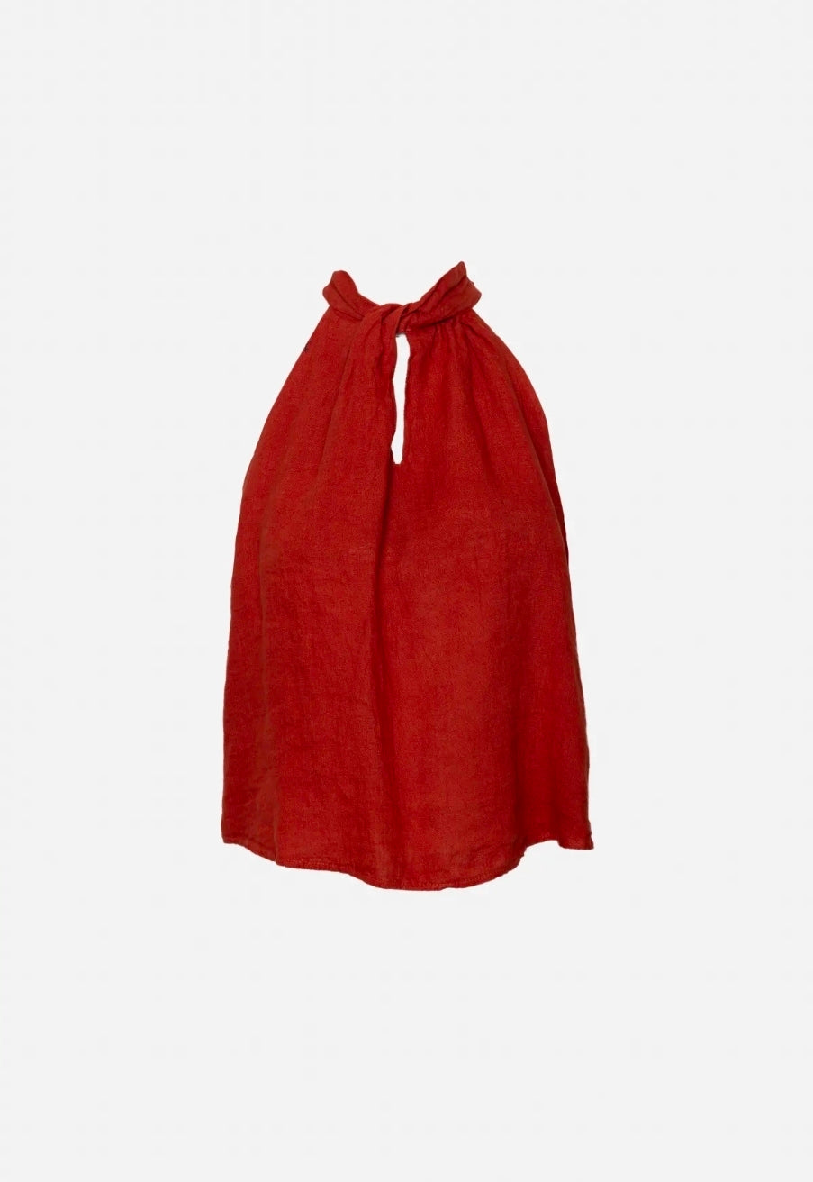 Halter Coccio Leinen-Top in Rot