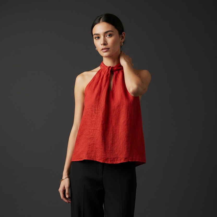 Halter Coccio Leinen-Top in Rot