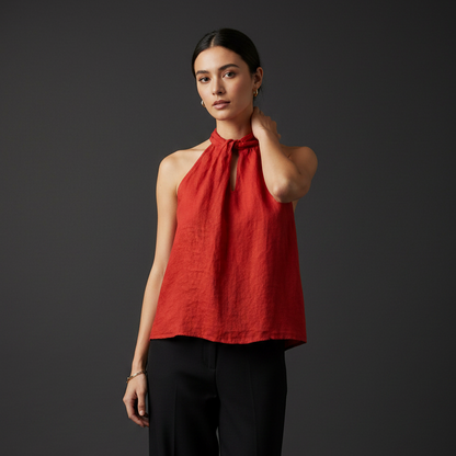 Halter Coccio Leinen-Top in Rot