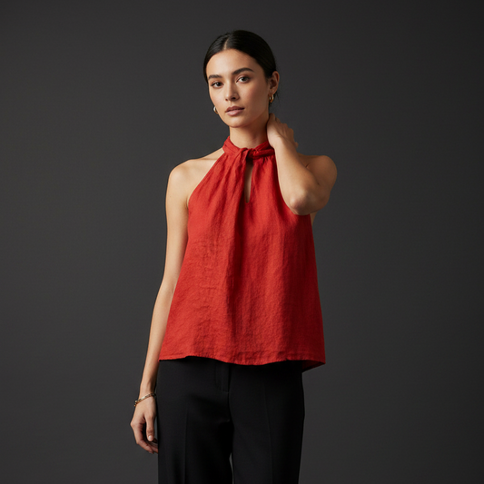 Halter Coccio Leinen-Top in Rot