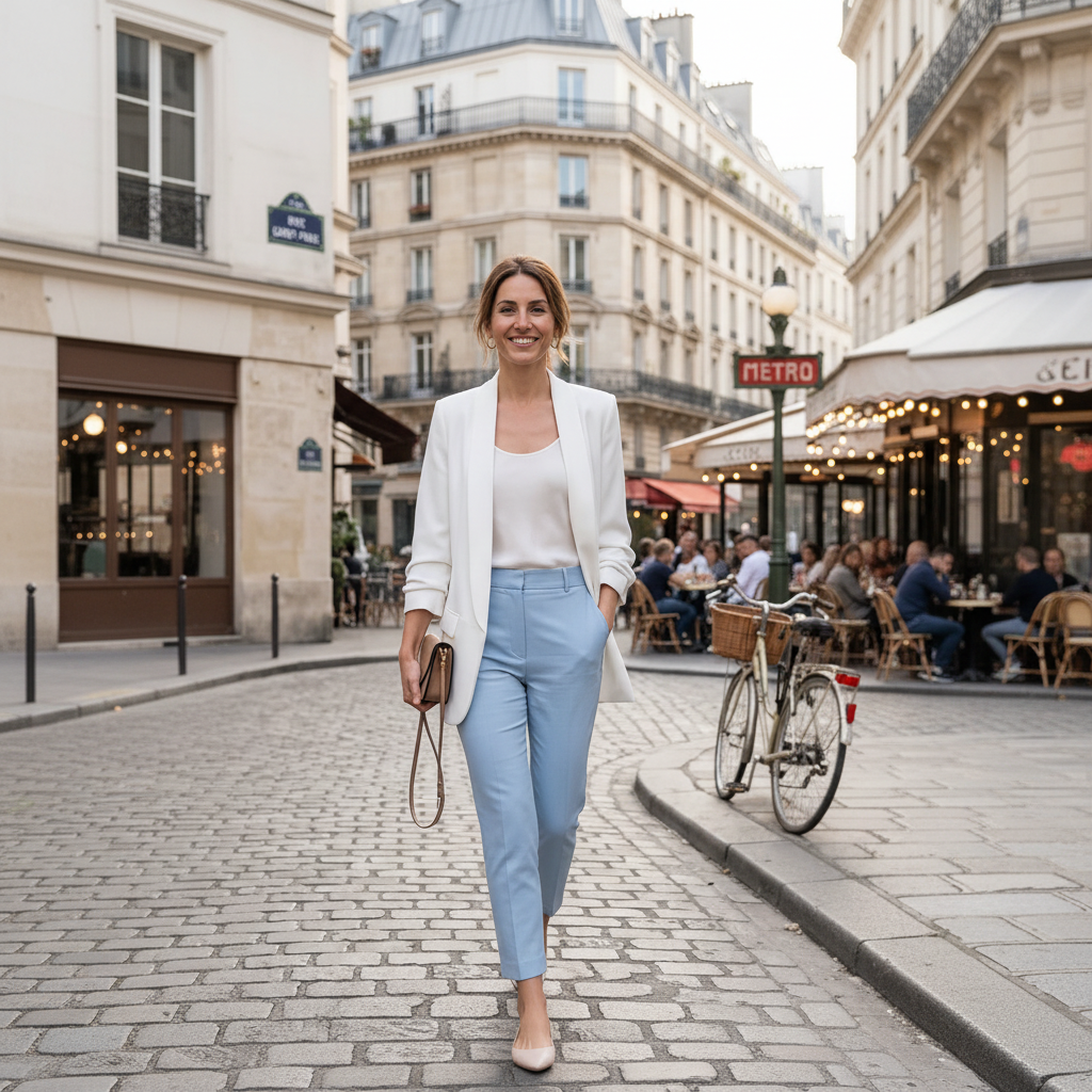 Weißer Blazer mit Raffärmeln (3/4 Länge)