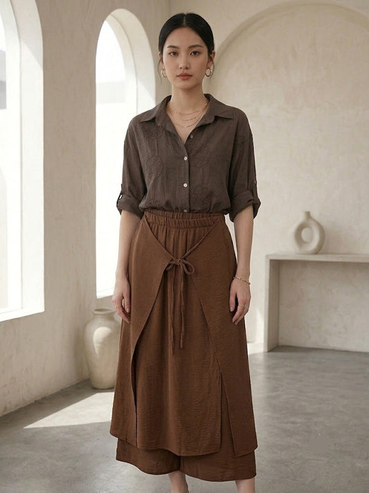 Braune Relaxed-Fit Hose mit Wickel-Detail