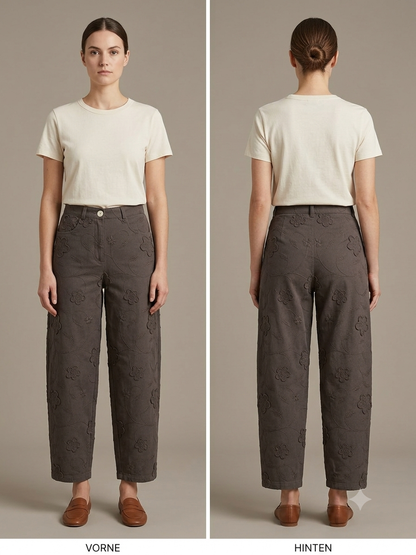 Braune Blumen Muster Jeans Hose