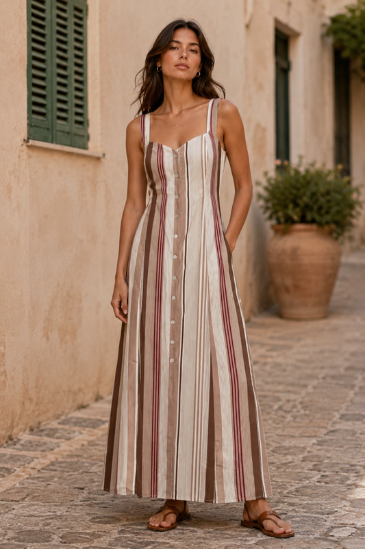 Mini Beige Streifen-Maxikleid