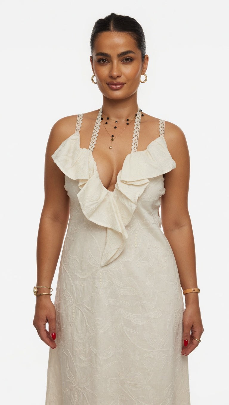 Weisses Leinenkleid mit Crochet