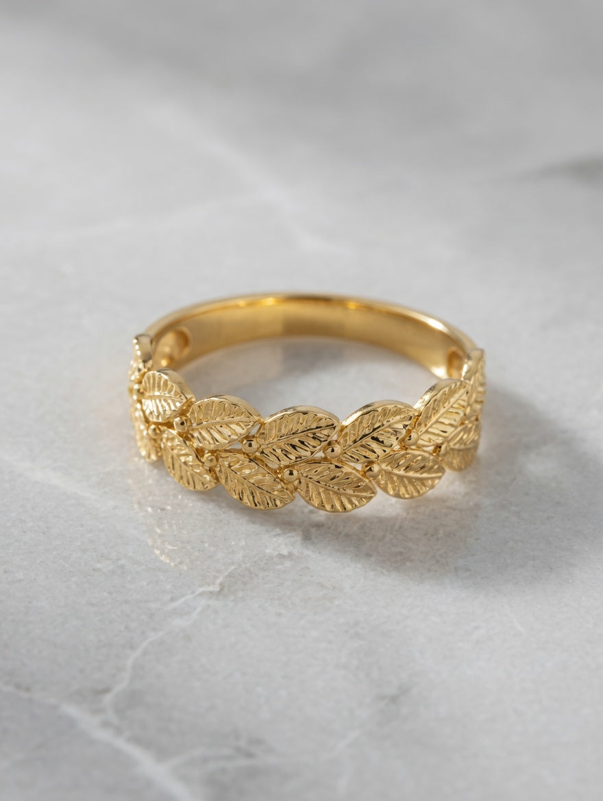 Goldener Blätter-Ring im Doppel-Design