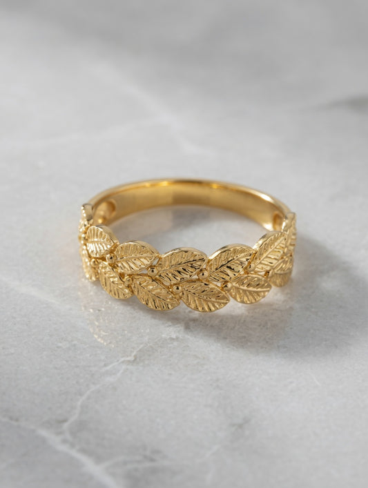 Goldener Blätter-Ring im Doppel-Design