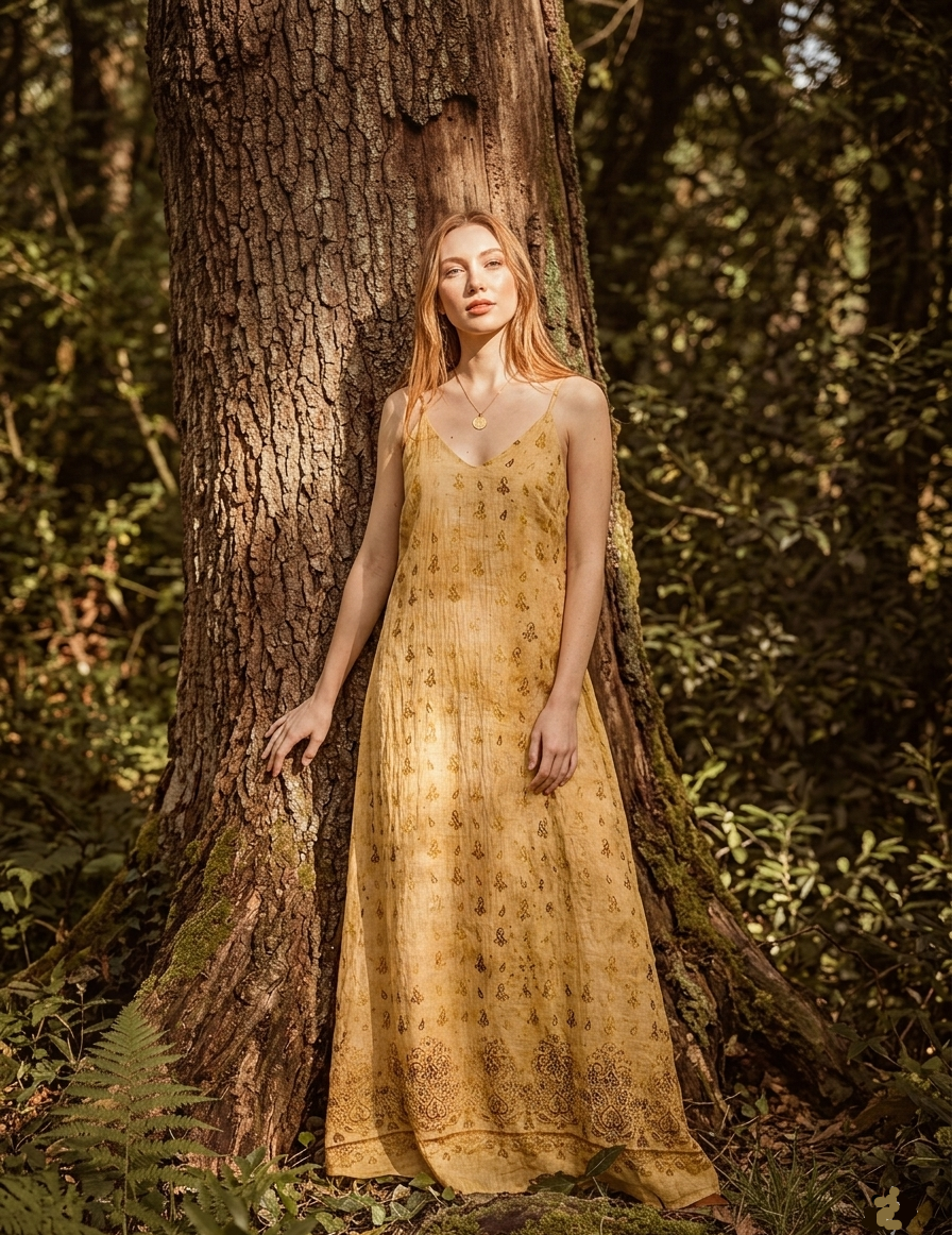 Senfgelbes Blumen-Maxikleid