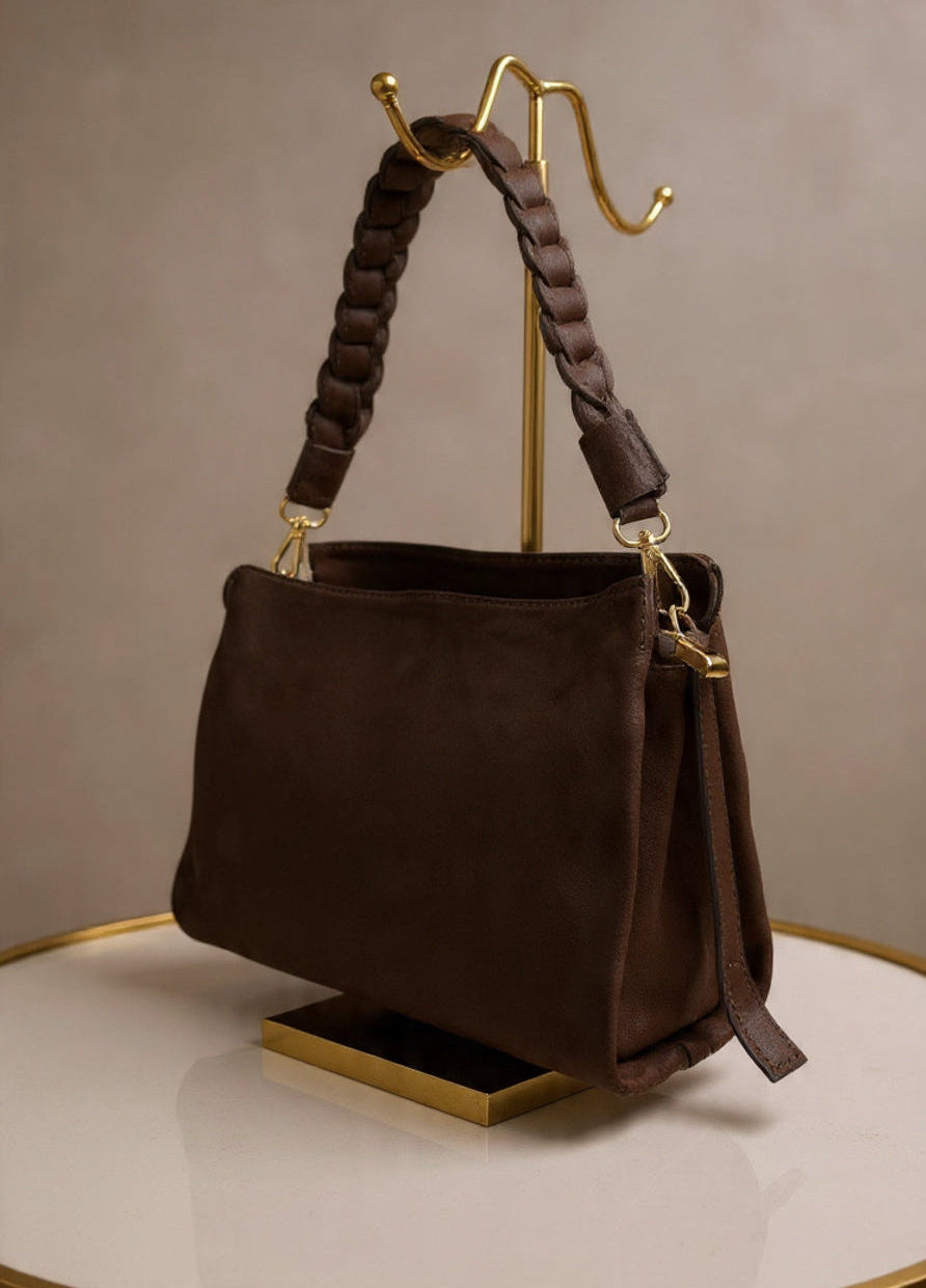 Handtasche Echtleder "Trenza" dunkelbraun