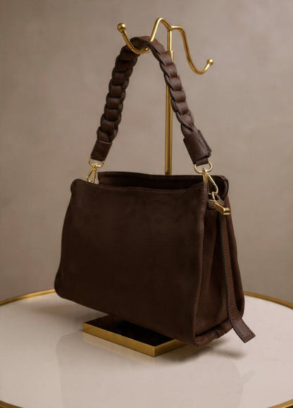Handtasche Echtleder "Trenza" dunkelbraun