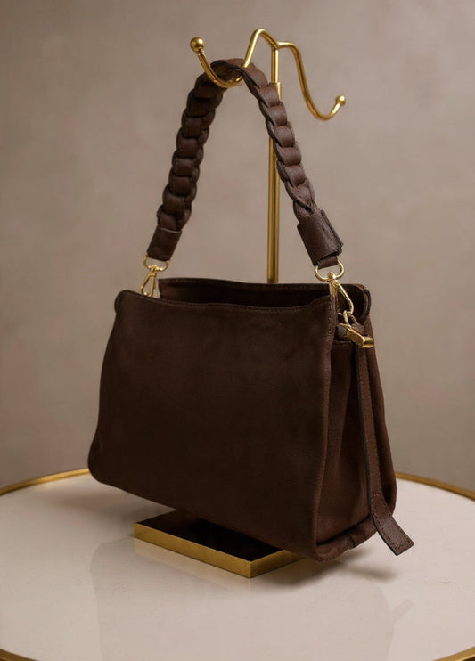 Handtasche Echtleder "Trenza" dunkelbraun